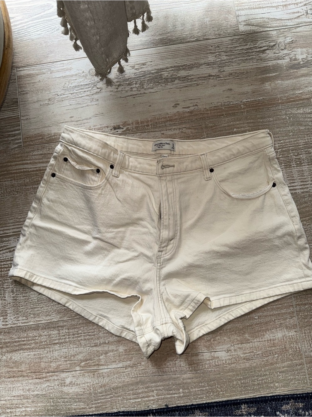 Abercrombie & Fitch Cream High-Waist Denim Shorts